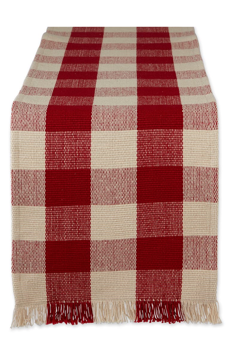 Design Imports Checkered Fringe Cotton Table Runner, Main, color, Red