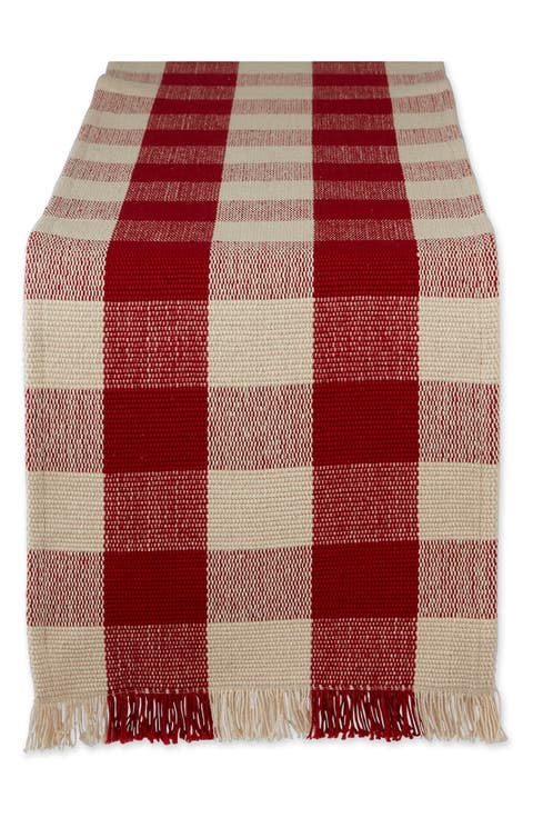 Checkered Fringe Cotton Table Runner