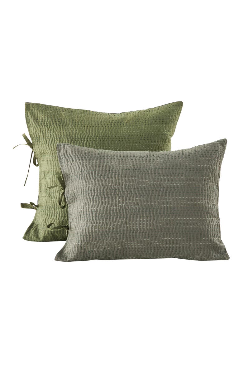 Kantha Set of 2 Reversible Cotton Shams, Alternate, color, FOREST AND OLIVE