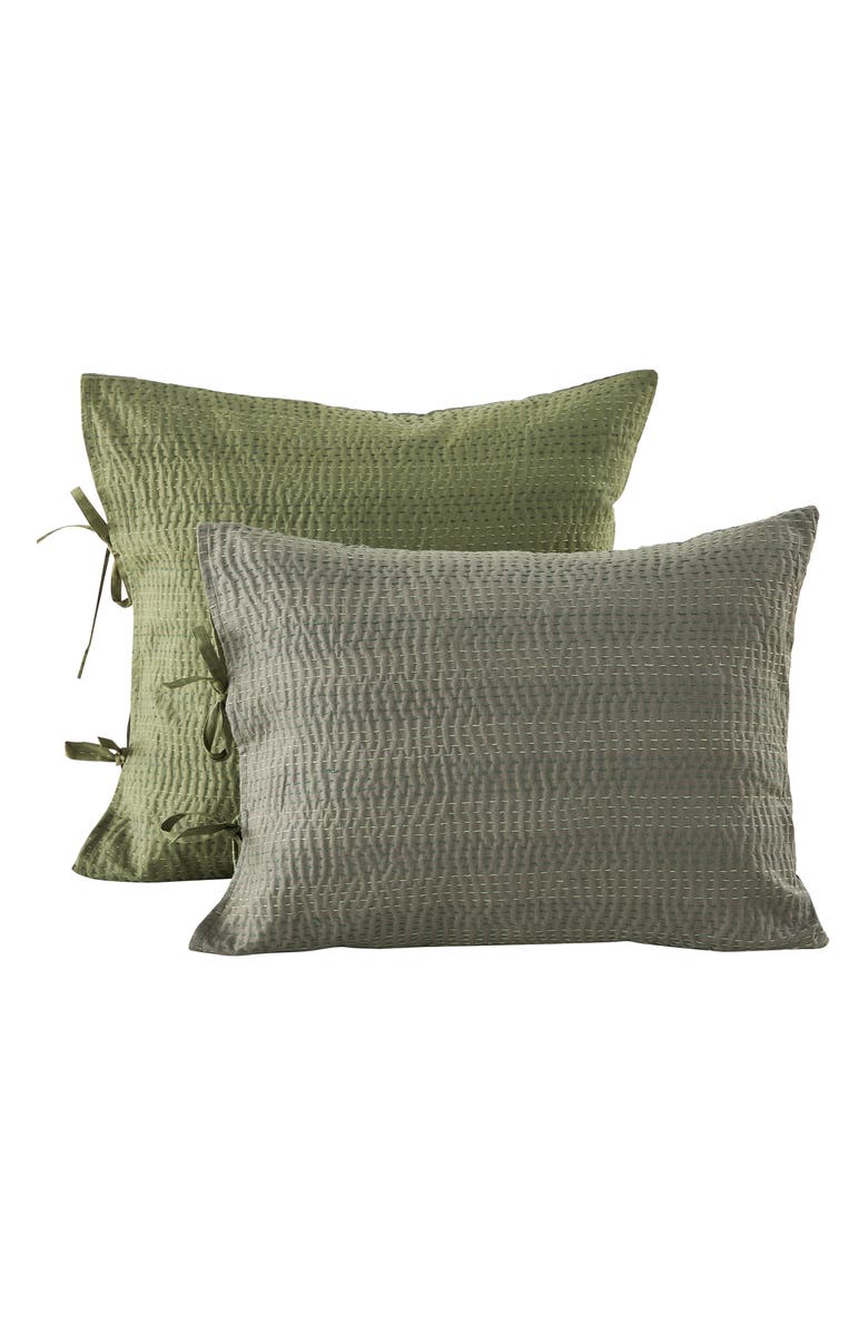 MELANGE HOME Kantha Set of 2 Reversible Cotton Shams, Alternate, color, Forest And Olive