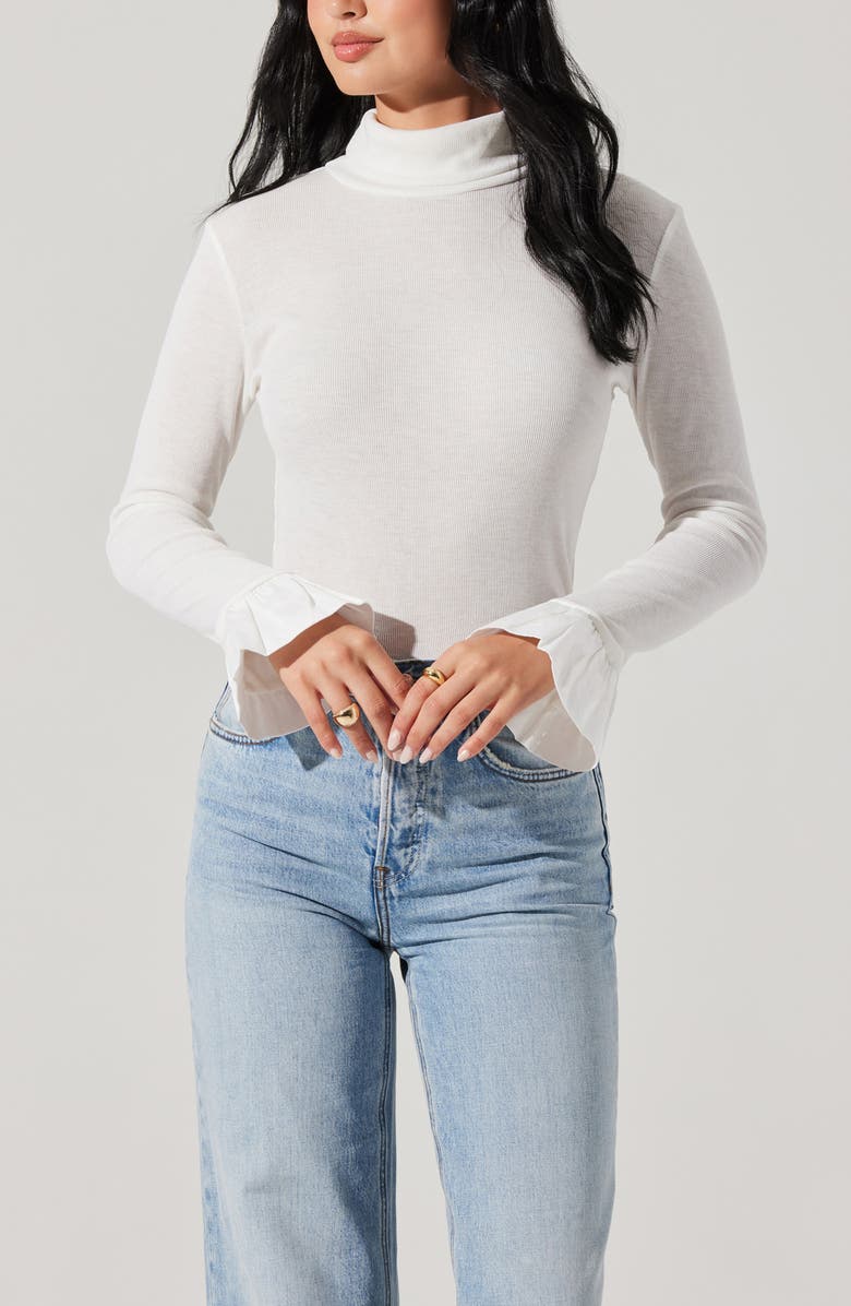 ASTR the Label Flare Sleeve Turtleneck Top, Alternate, color, White