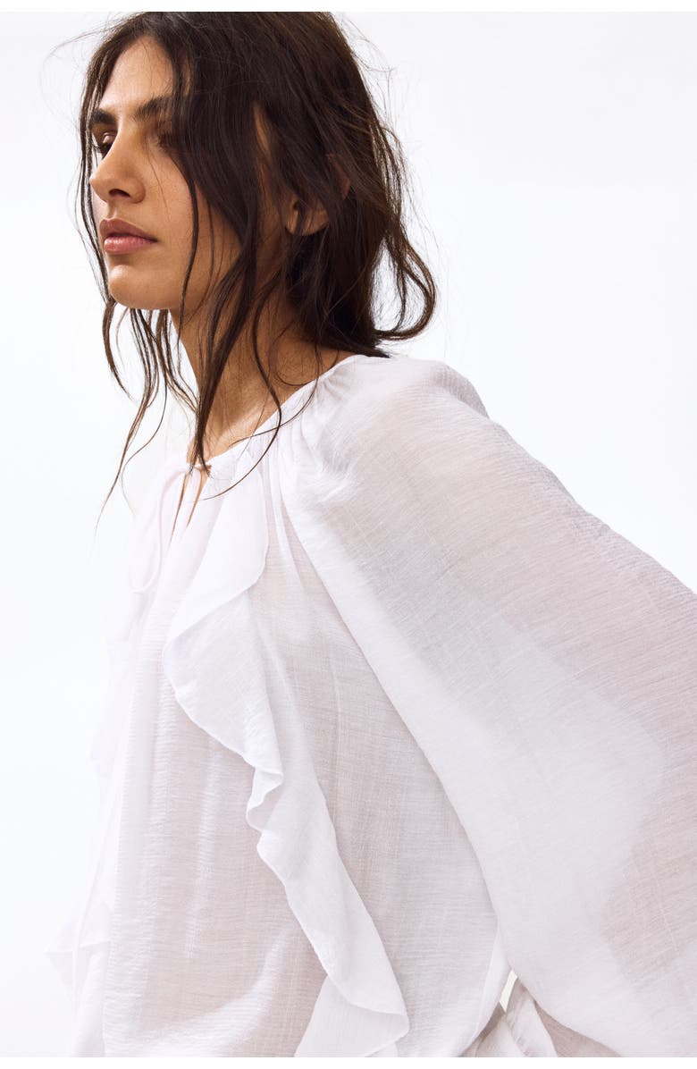 H&M Flounce-trimmed Blouse, Alternate, color, White