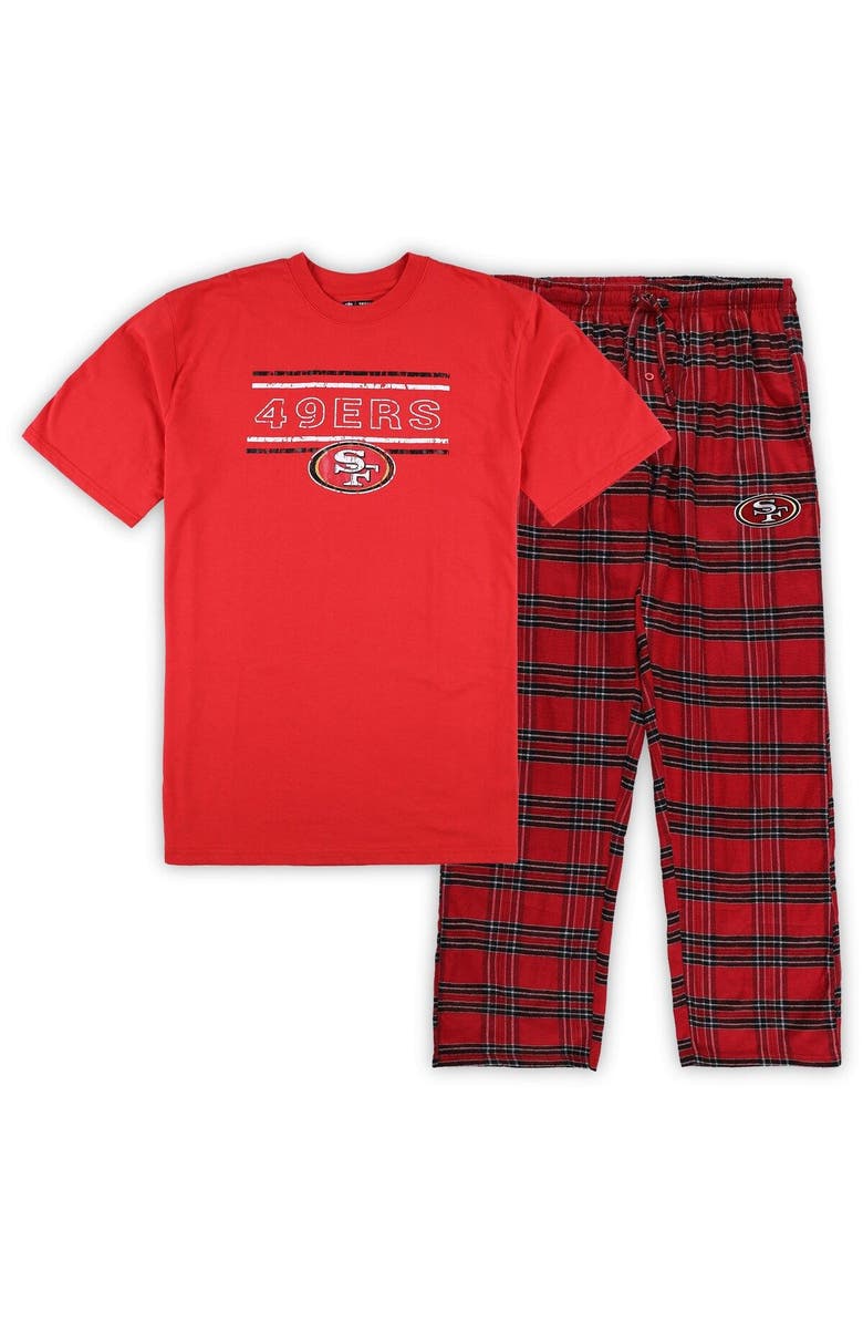 CONCEPTS SPORT Men's Concepts Sport Scarlet/Black San Francisco 49ers Big & Tall Flannel Sleep Set, Alternate, color,