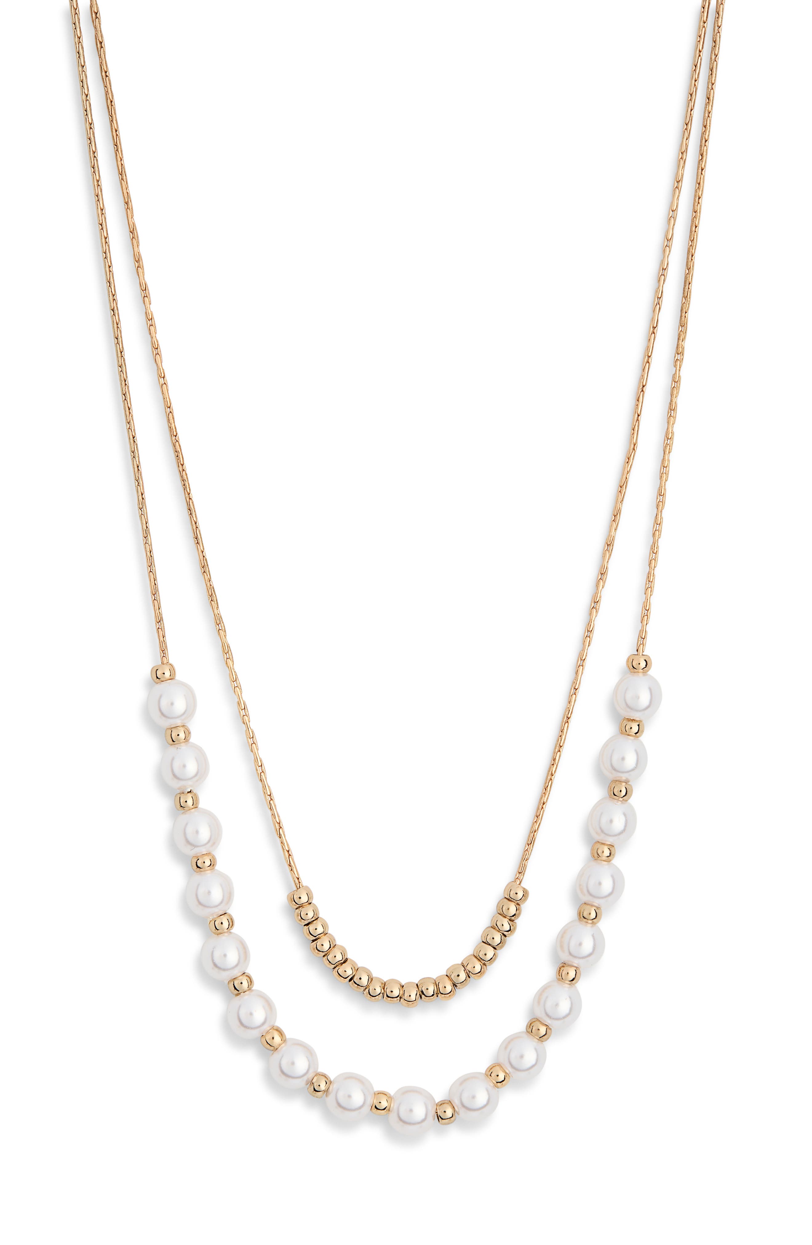 Ettika Faux Pearl Layered Chain Necklace