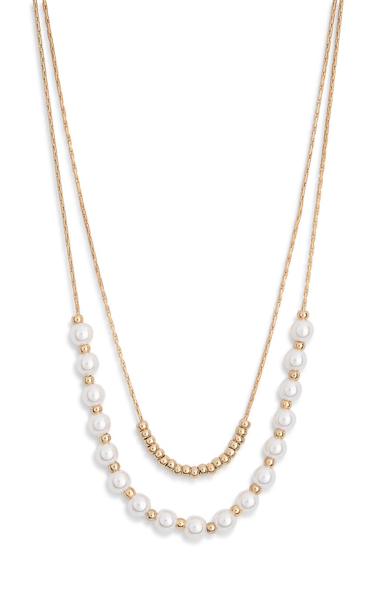 Ettika Faux Pearl Layered Chain Necklace, Main, color, Gold