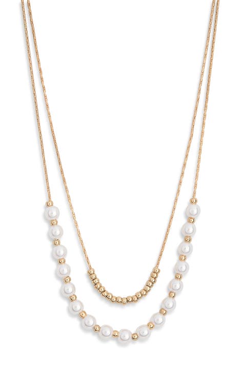 Faux Pearl Layered Chain Necklace