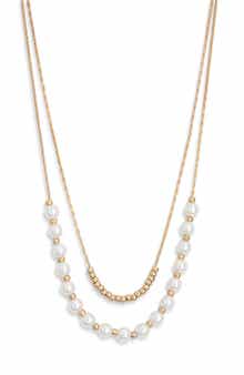 Ettika Faux Pearl Layered Chain Necklace