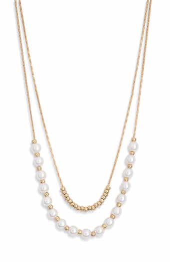 Ettika Faux Pearl Layered Chain Necklace