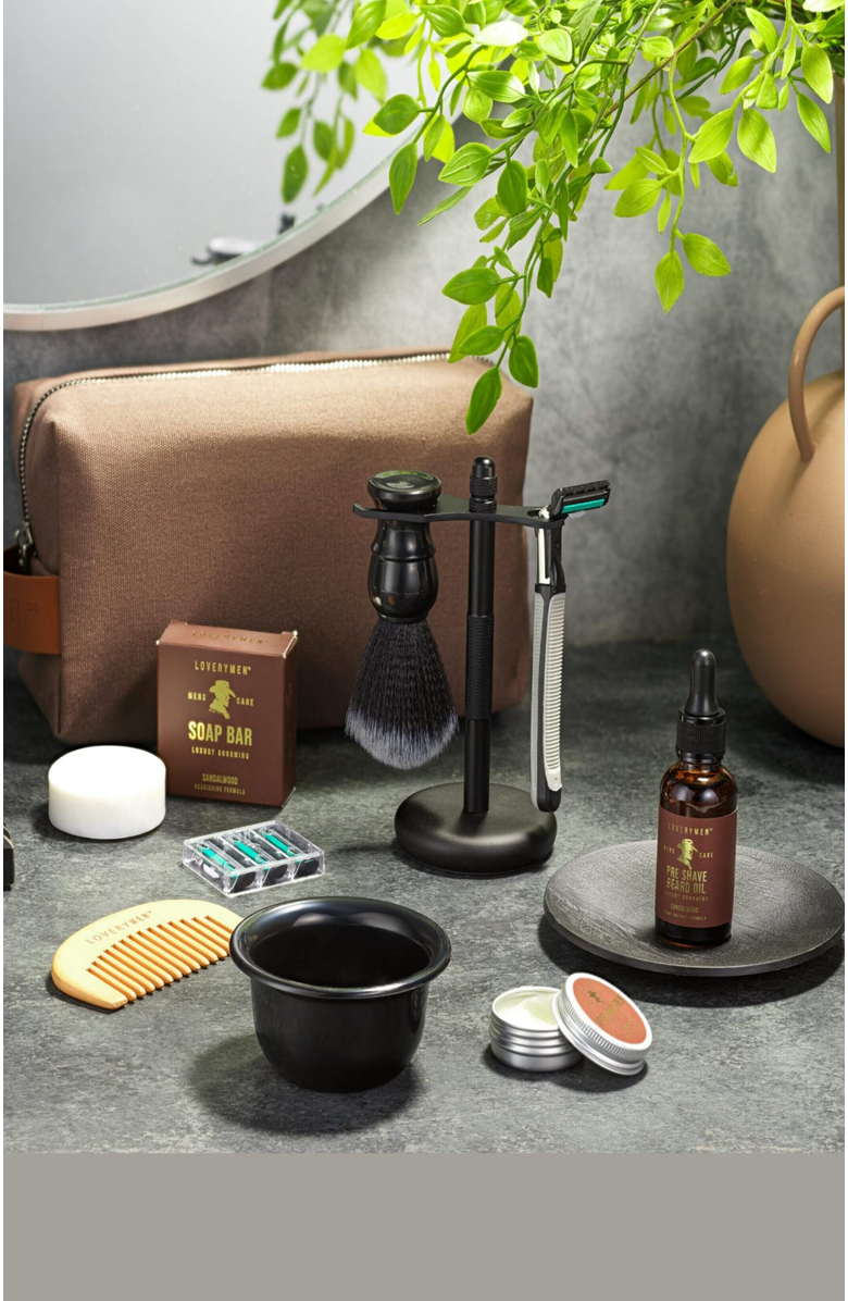 Lovery Ultimate Beard Shaving Kit wrapped in a Luxury Leather Bag, Alternate, color, NO COLOR