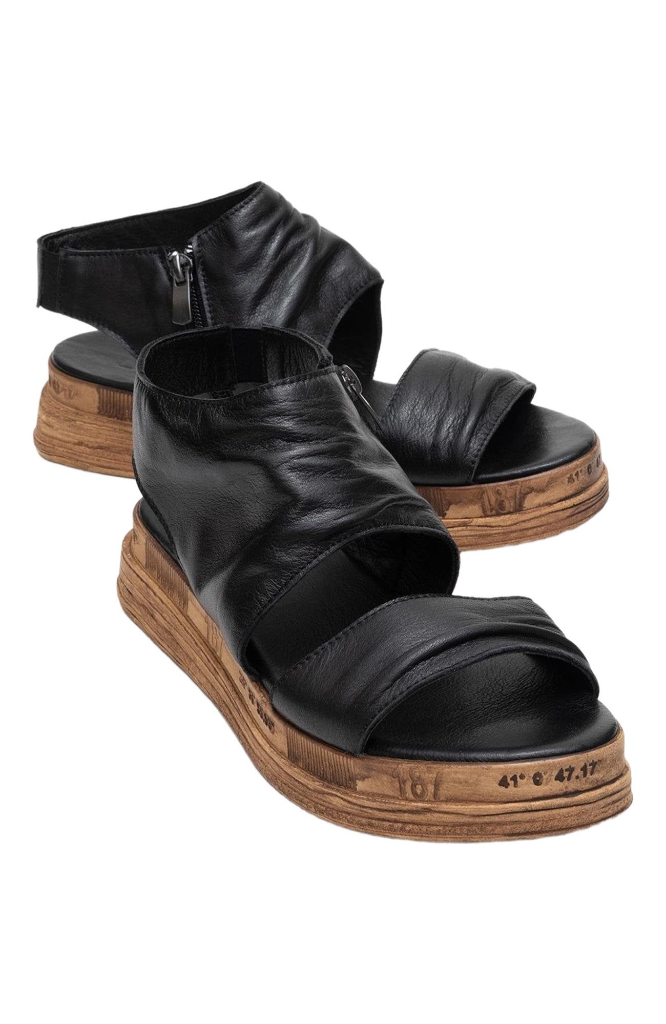 Forever & Always Shoes Lunas Leather Side-Zip Flat Heel Sandal, Main, color, Black Leather