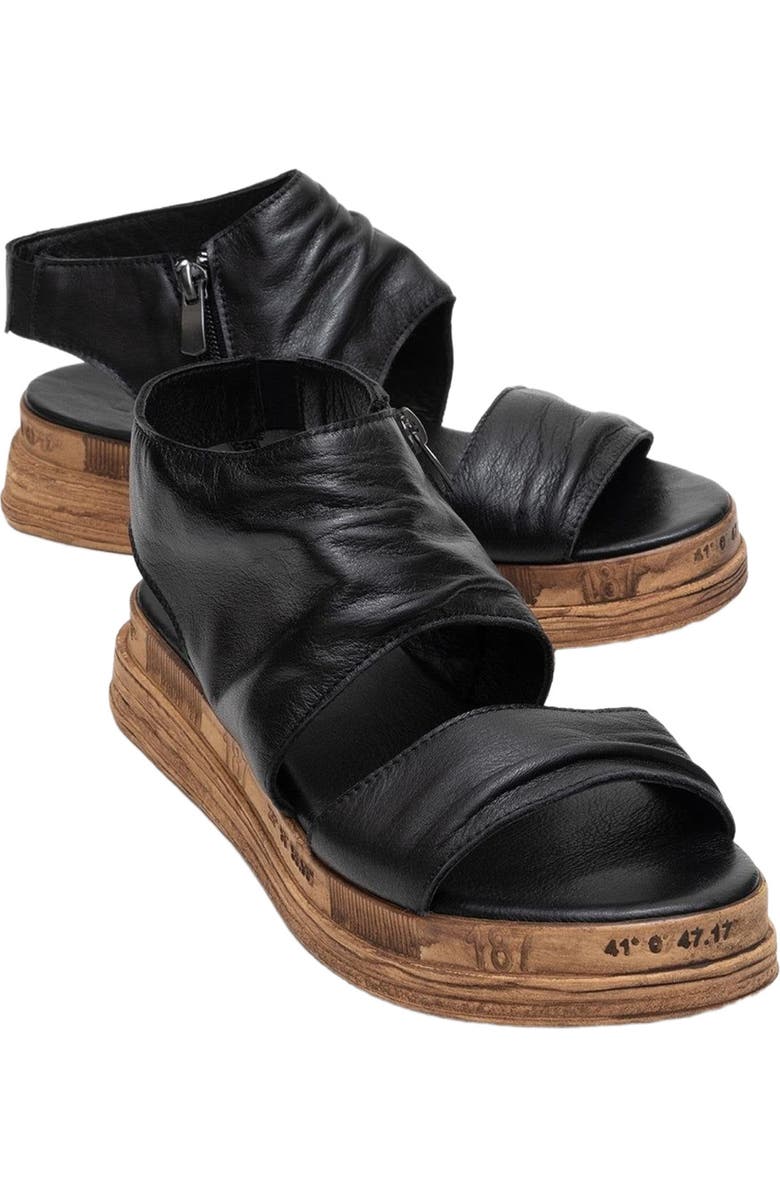 Forever & Always Shoes Lunas Leather Side-Zip Flat Heel Sandal, Main, color, Black Leather