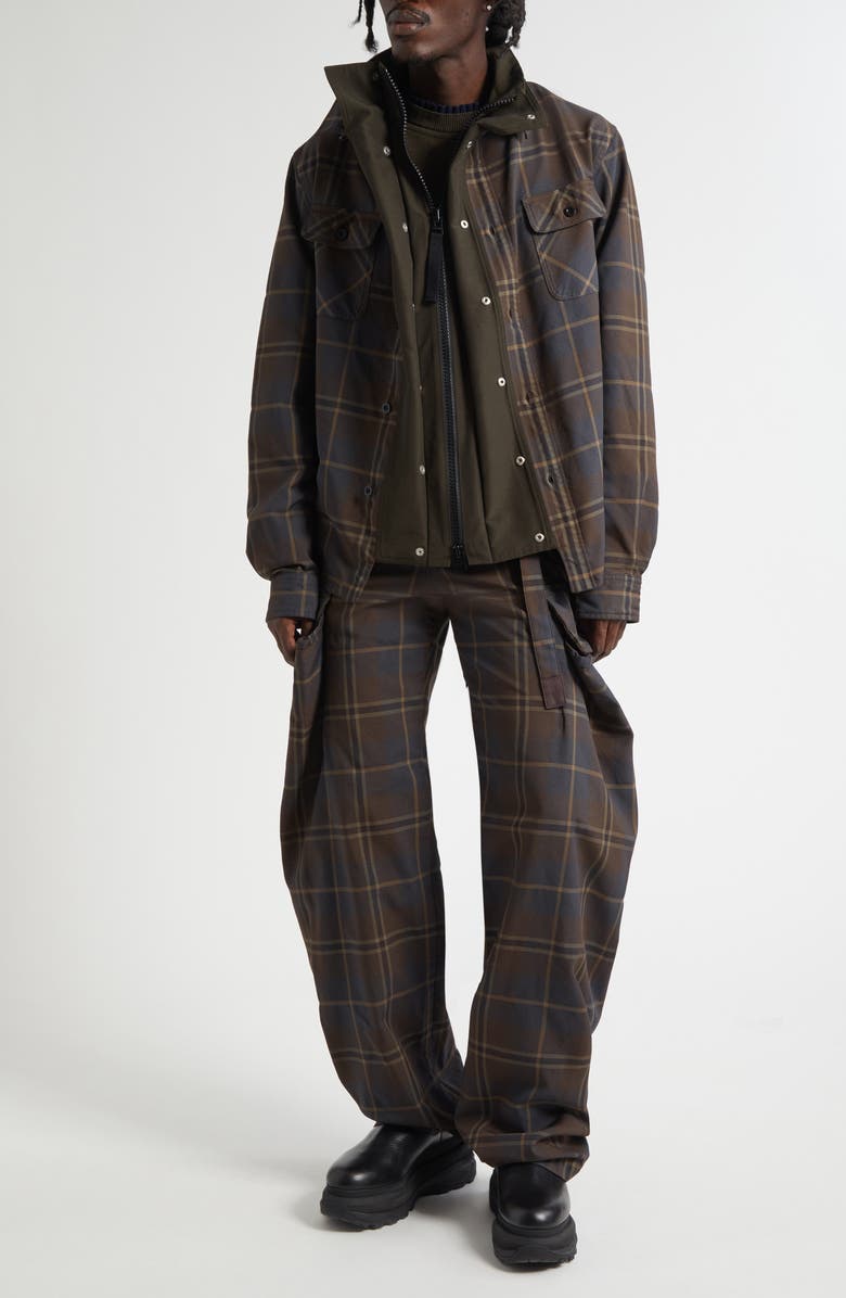 Sacai Plaid Shirt Jacket, Alternate, color, Brown/ Blue