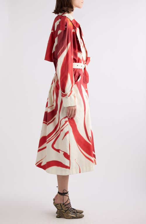 Shop Dries Van Noten Risto Print Belted Cotton Poplin Trench Coat In Red