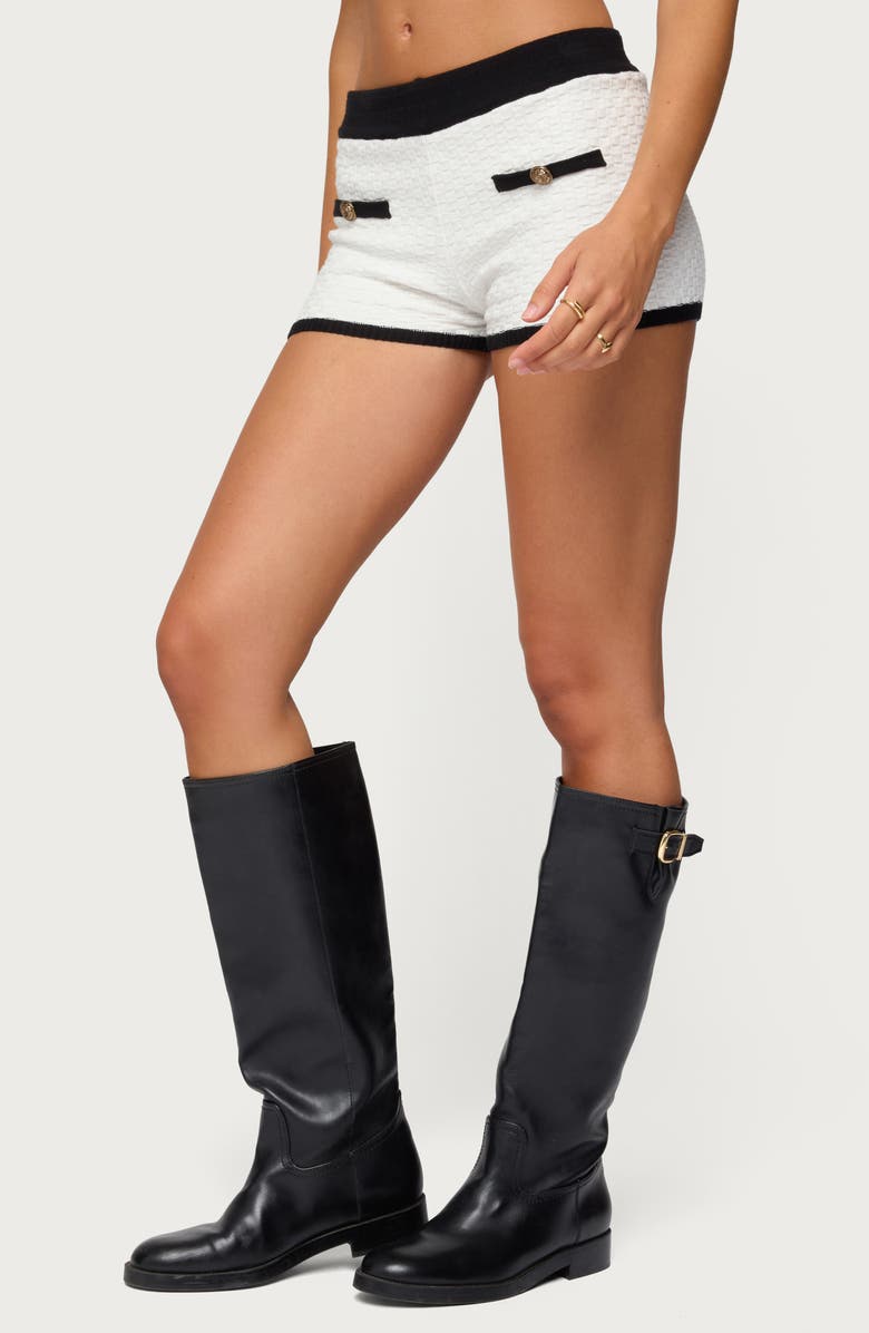 EDIKTED Mara Textured Contrast Trim Knit Shorts, Alternate, color, White