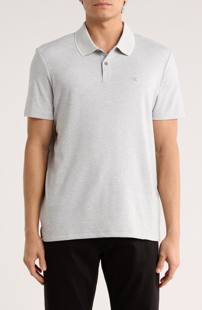 Calvin Klein Birdseye Heather Interlock Polo, Main, color, Grey Heather