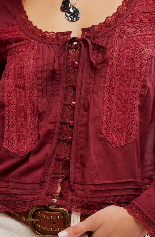 Free People Evermore Lace Inset Semisheer Cotton Top In Burgundy