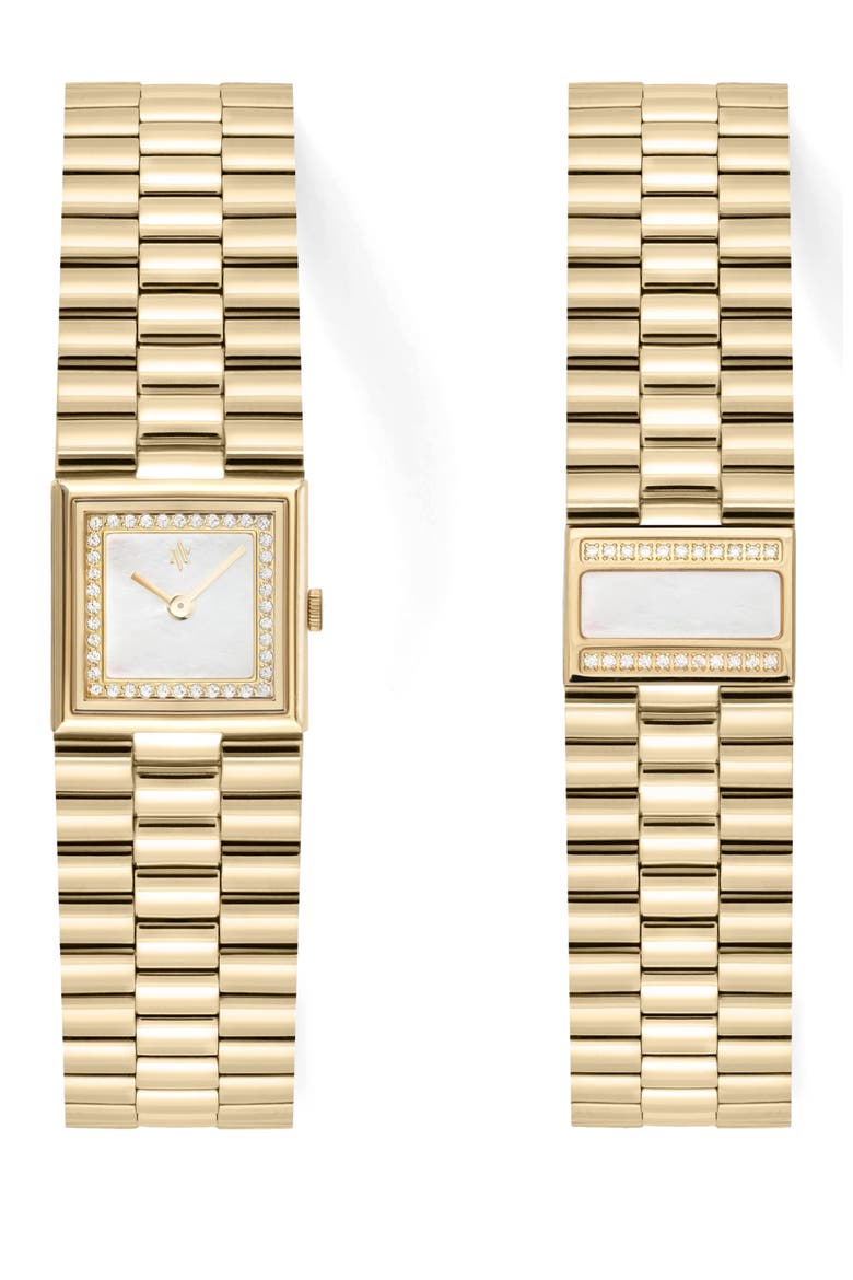 Catena Double-Gemstone Bracelet Watch, Main, color, White Pearl-Gold