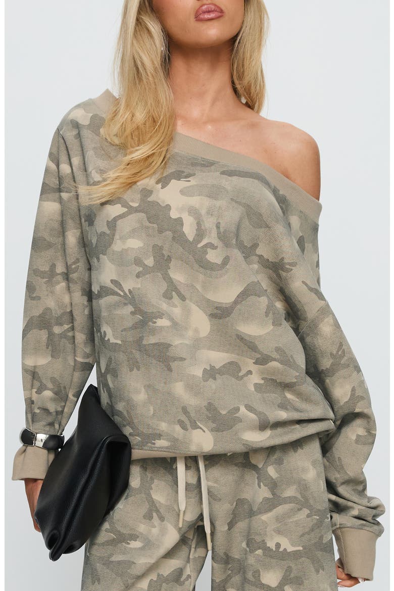 Wellness Camo One-Shoulder Sweatshirt, Main, color, WASHED CAMO