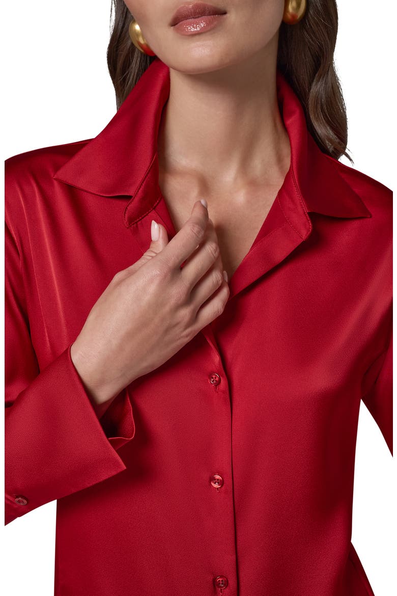 Satin Button Front Shirt, Alternate, color, RED VELVET