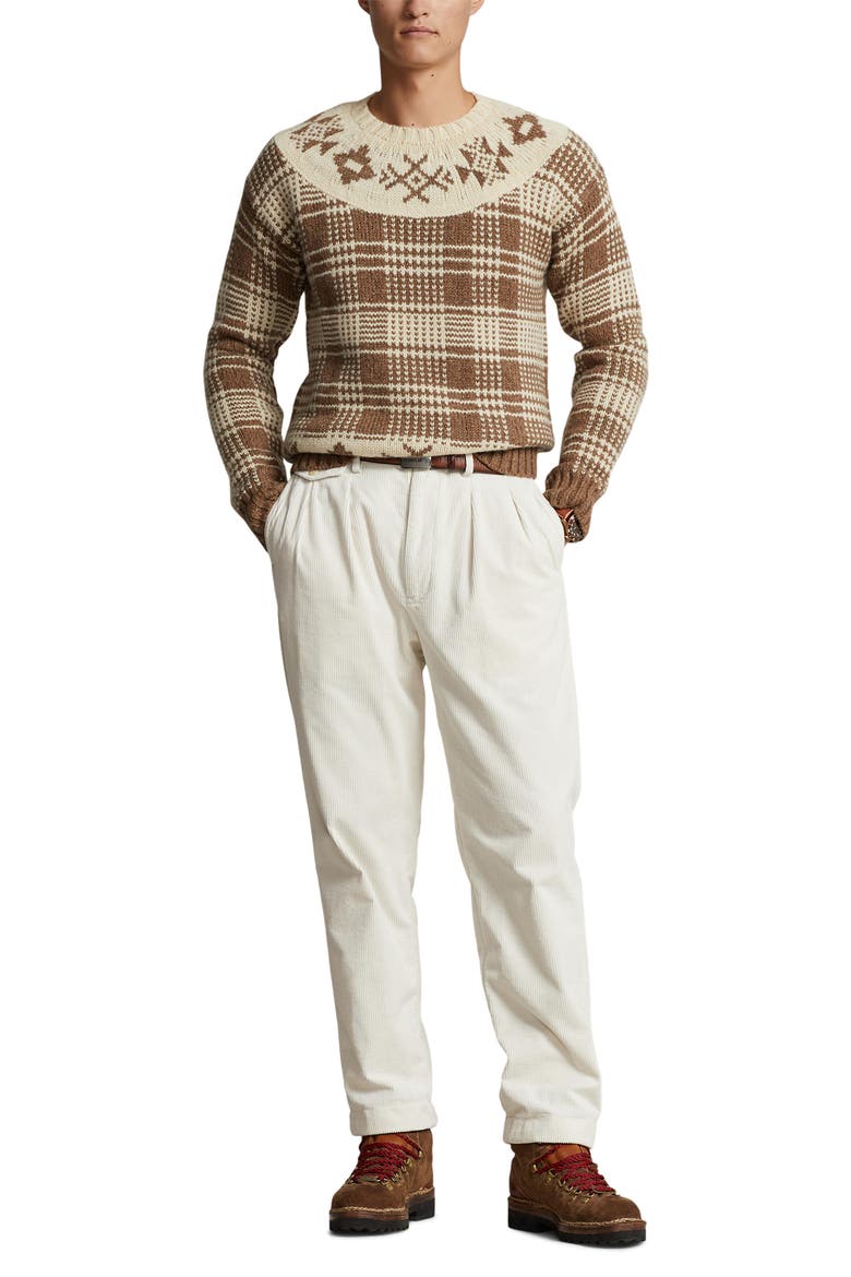Fair Isle Wool & Linen Blend Sweater, Alternate, color, MED BROWN COMBO