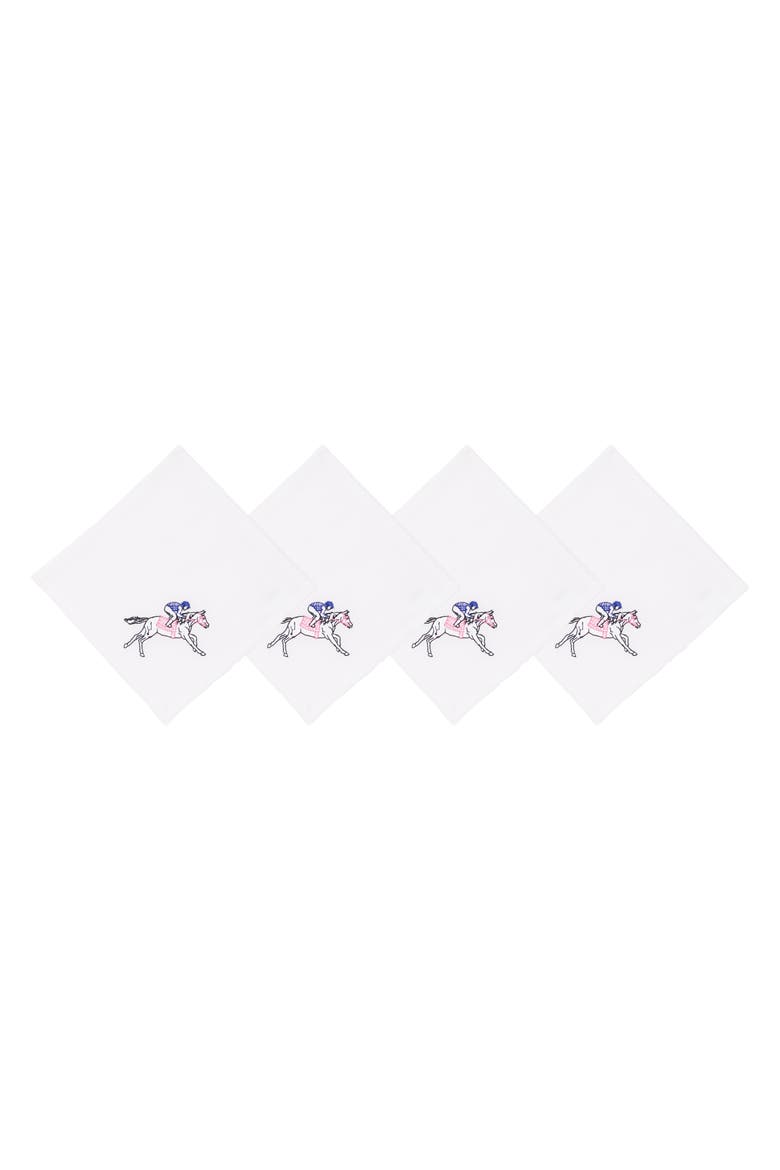 Derby Horse Jockey Racing Cocktail Embroidered Napkins Set of 4, Main, color, White