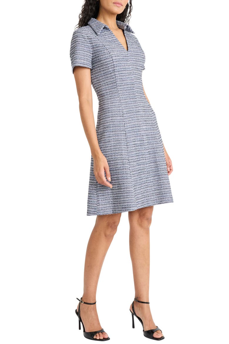 Collared Short Sleeve Tweed Dress, Alternate, color, NAVY MULTI
