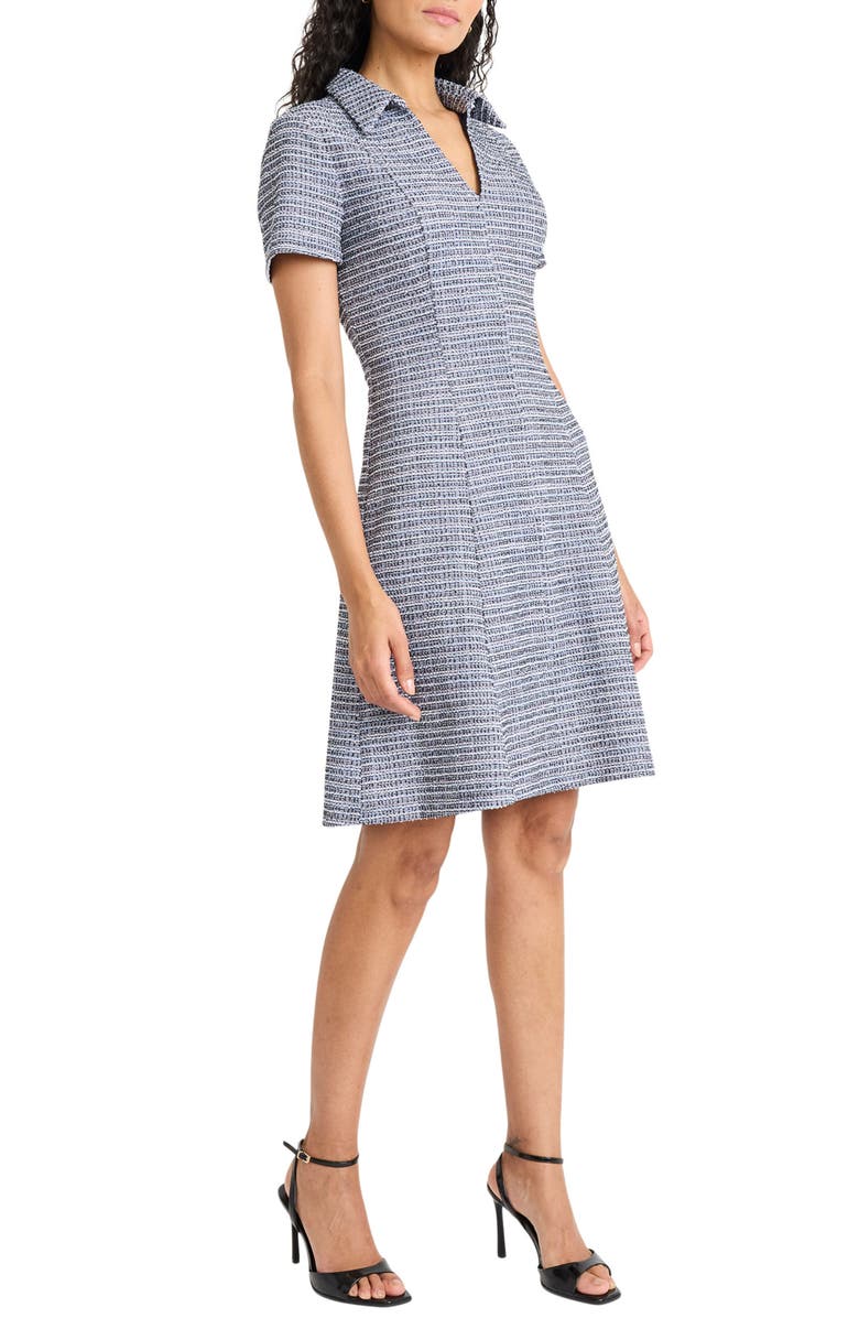 Maggy London Collared Short Sleeve Tweed Dress, Alternate, color, Navy Multi
