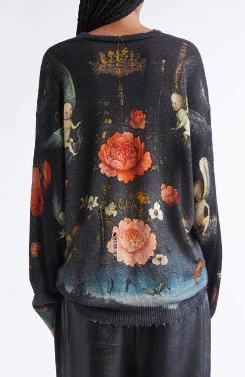 R13 Oversize Distressed Floral Sweater In Black
