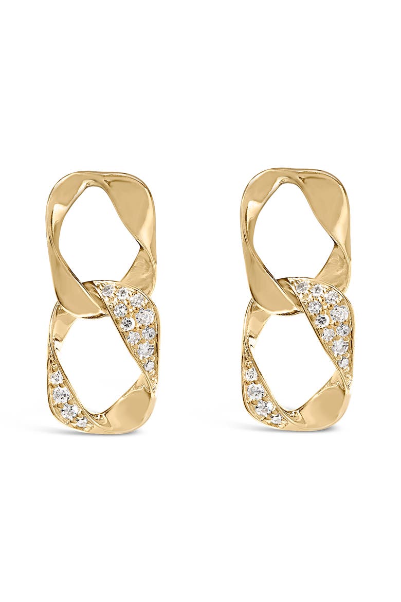 14K Yellow Gold Plated Silver Open Link 1/5 Cttw Diamond Drop Earrings, Main, color, Yellow