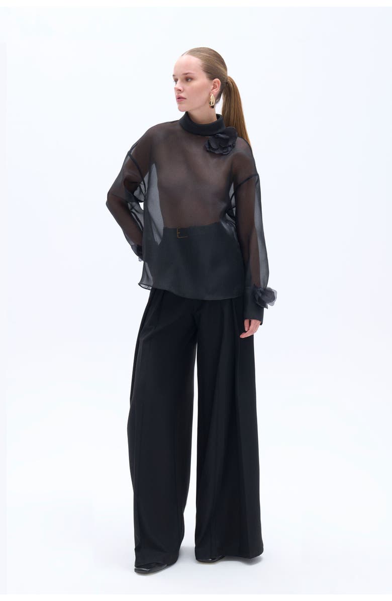 Nocturne Flower Applique Sheer Blouse, Alternate, color, 