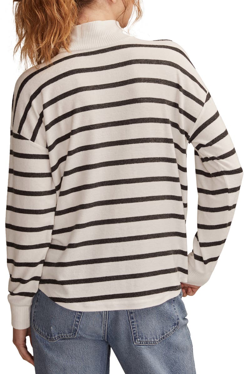 Lucky Brand Cloud Stripe Mock Neck Knit Top, Alternate, color, Black And Cream Stripe