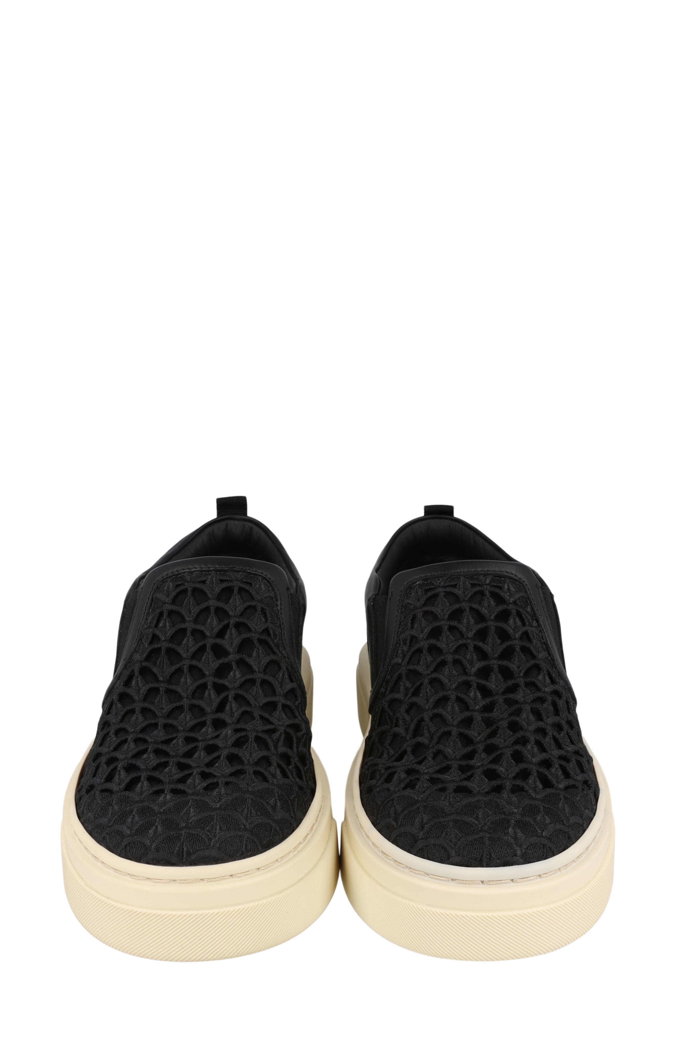 FERRAGAMO Cassina Scallop Lace Platform Sneaker, Alternate, color, Black
