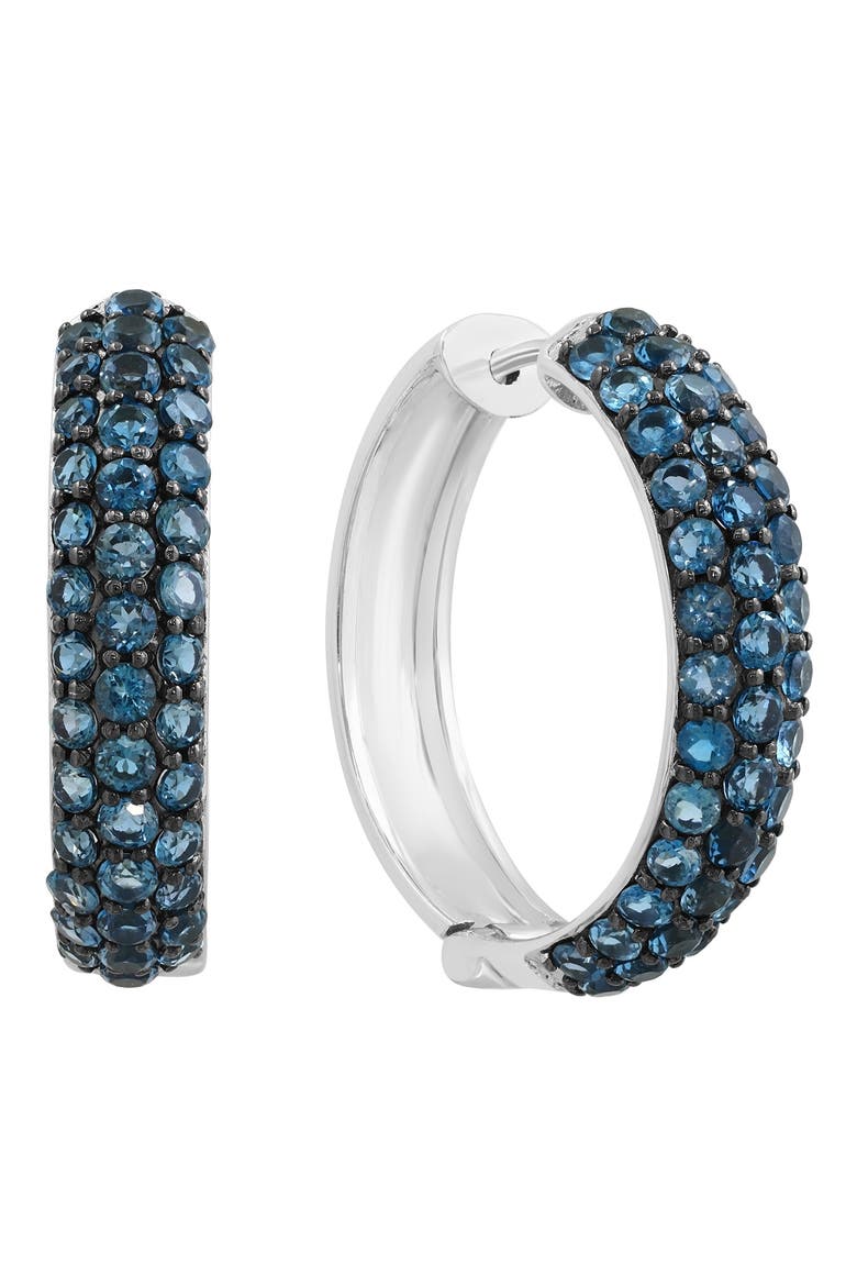 Sterling Silver London Blue Topaz Huggie Hoop Earrings, Main, color, BLUE