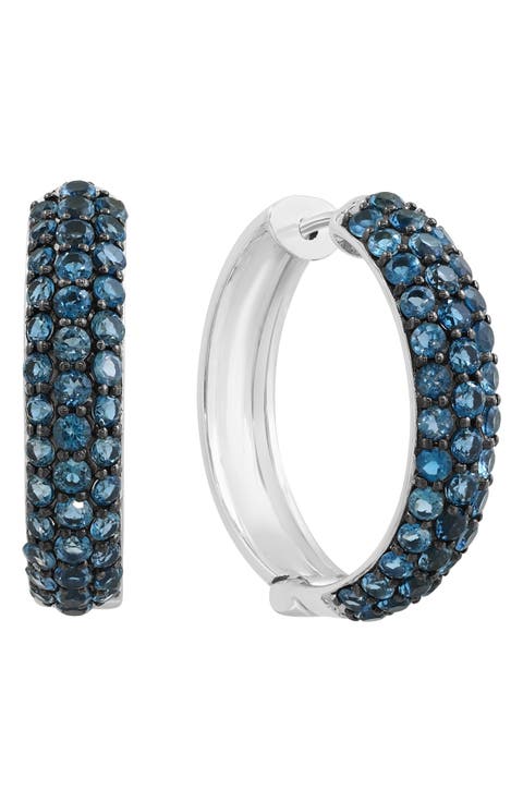 Sterling Silver London Blue Topaz Huggie Hoop Earrings