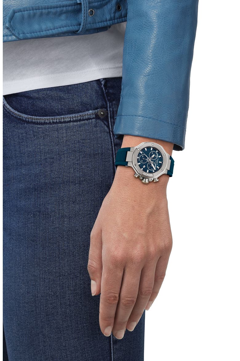 T-Race Chronograph Silicone Strap Watch, 38mm, Alternate, color, BLUE