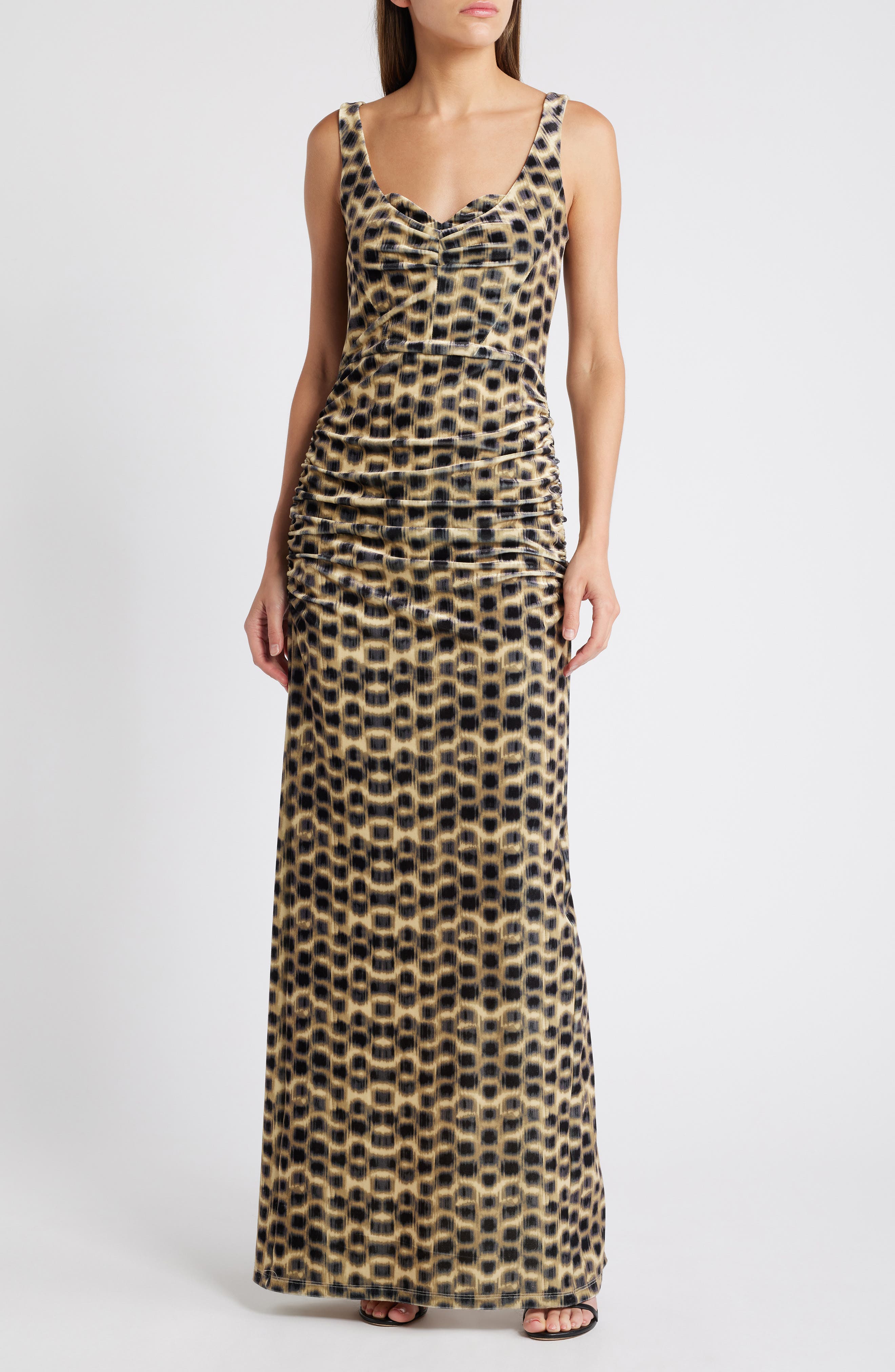 Black Halo Wilder Velvet Column Gown in Roaring Spots 