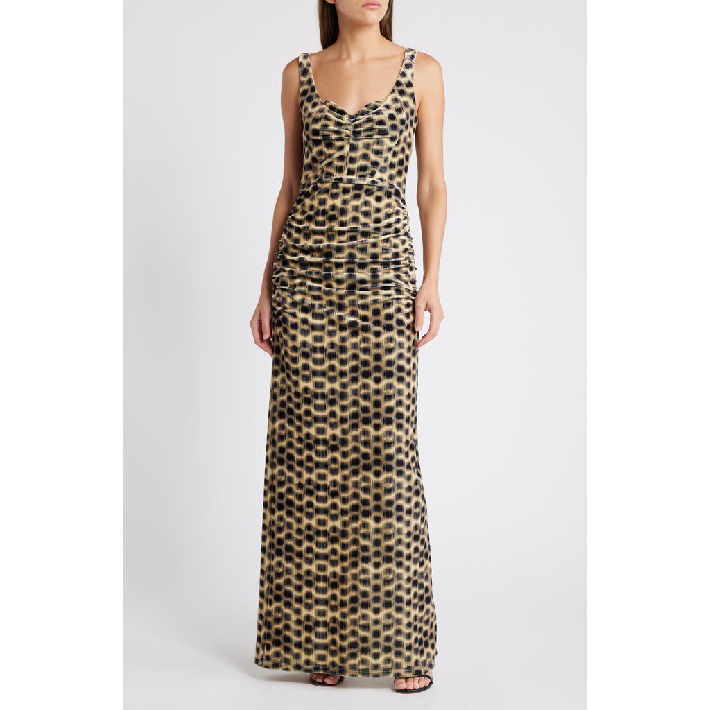 Black Halo Wilder Velvet Column Gown in Roaring Spots
