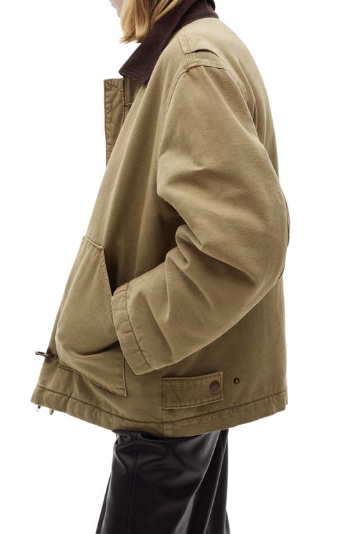 Mango Hannah Cotton Insulated Chore Coat In Beige - Khaki