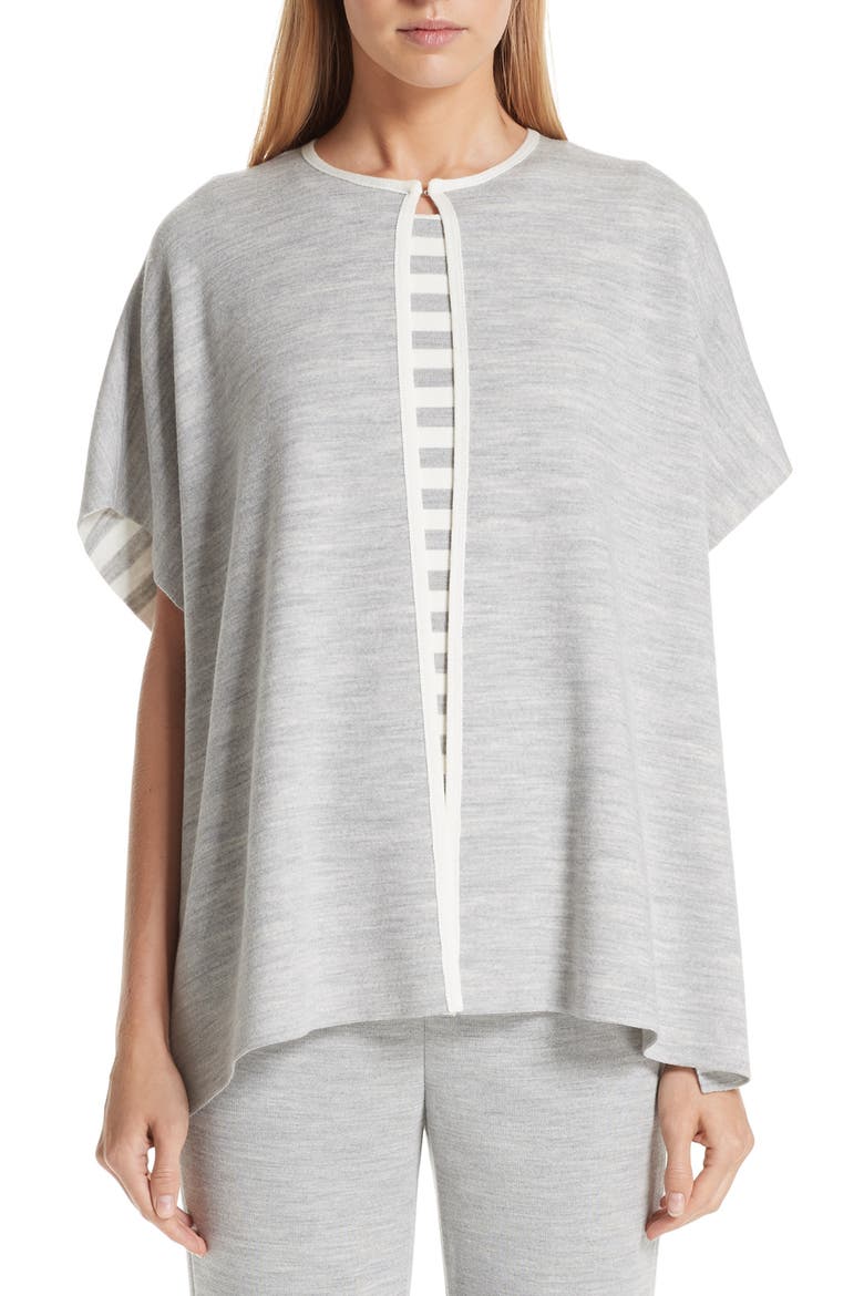 Knit Reversible Poncho, Main, color, MID GREY MELANGE/ CREAM