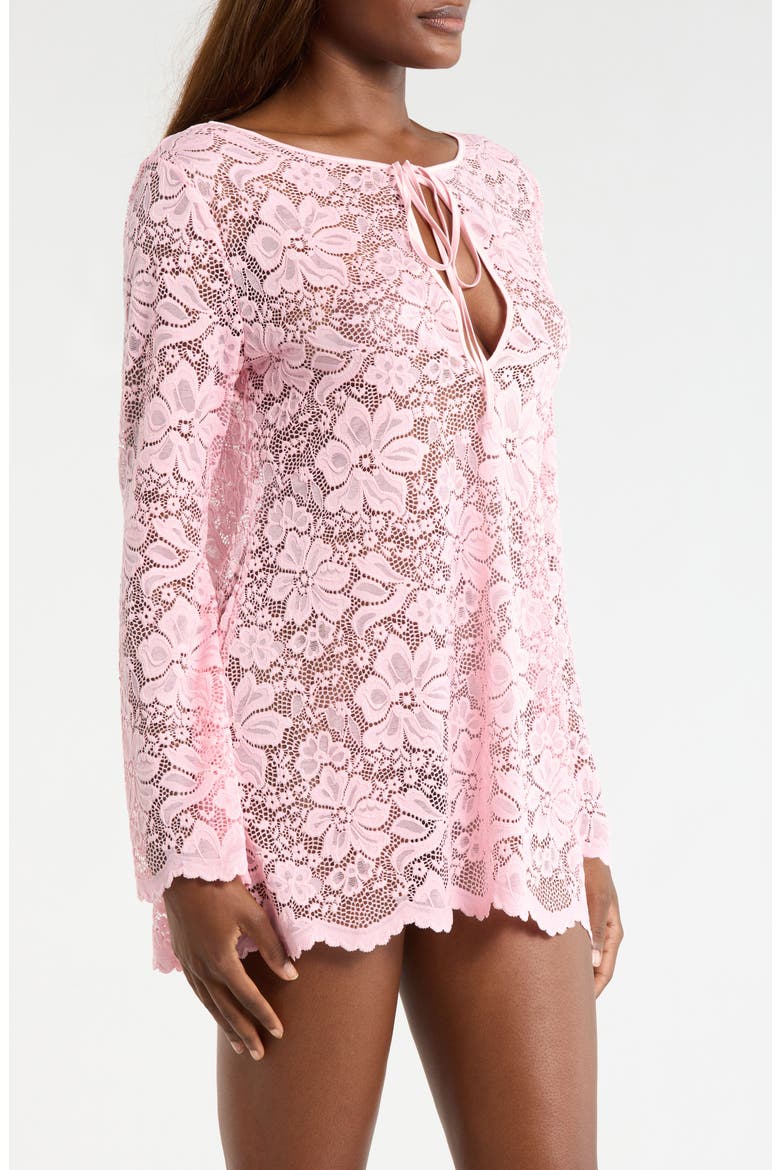 Embroidered Flower Long Sleeve Chemise, Alternate, color, PETAL PINK