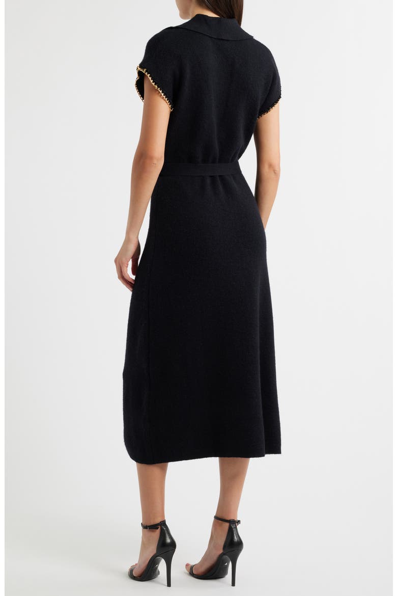Chain Trim Tie Belt Midi Dress, Alternate, color, BLACK