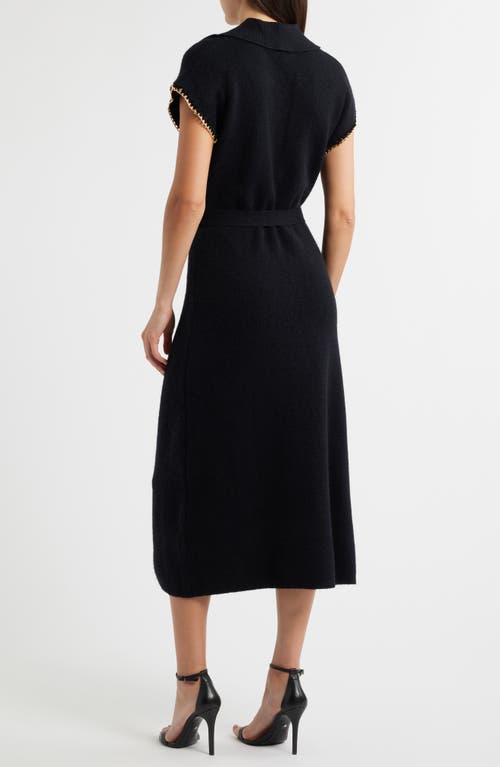 Zoe And Claire Chain Trim Tie Belt Midi Dress In Black