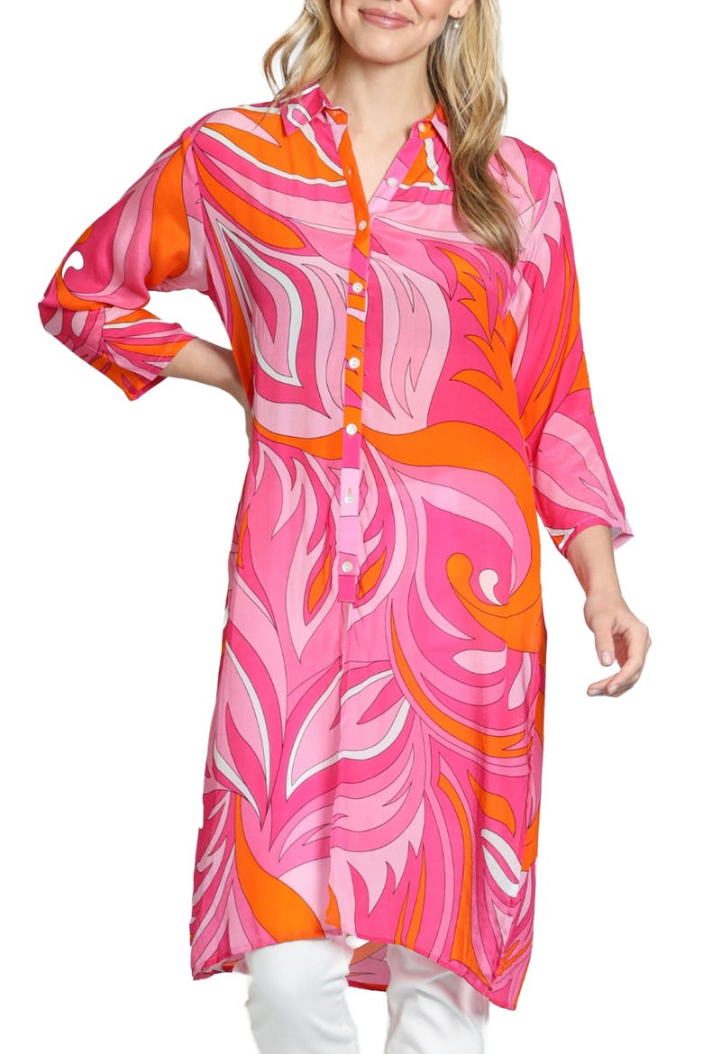 Button-Up Shirtdress, Main, color, PINK/ ORANGE MULTI