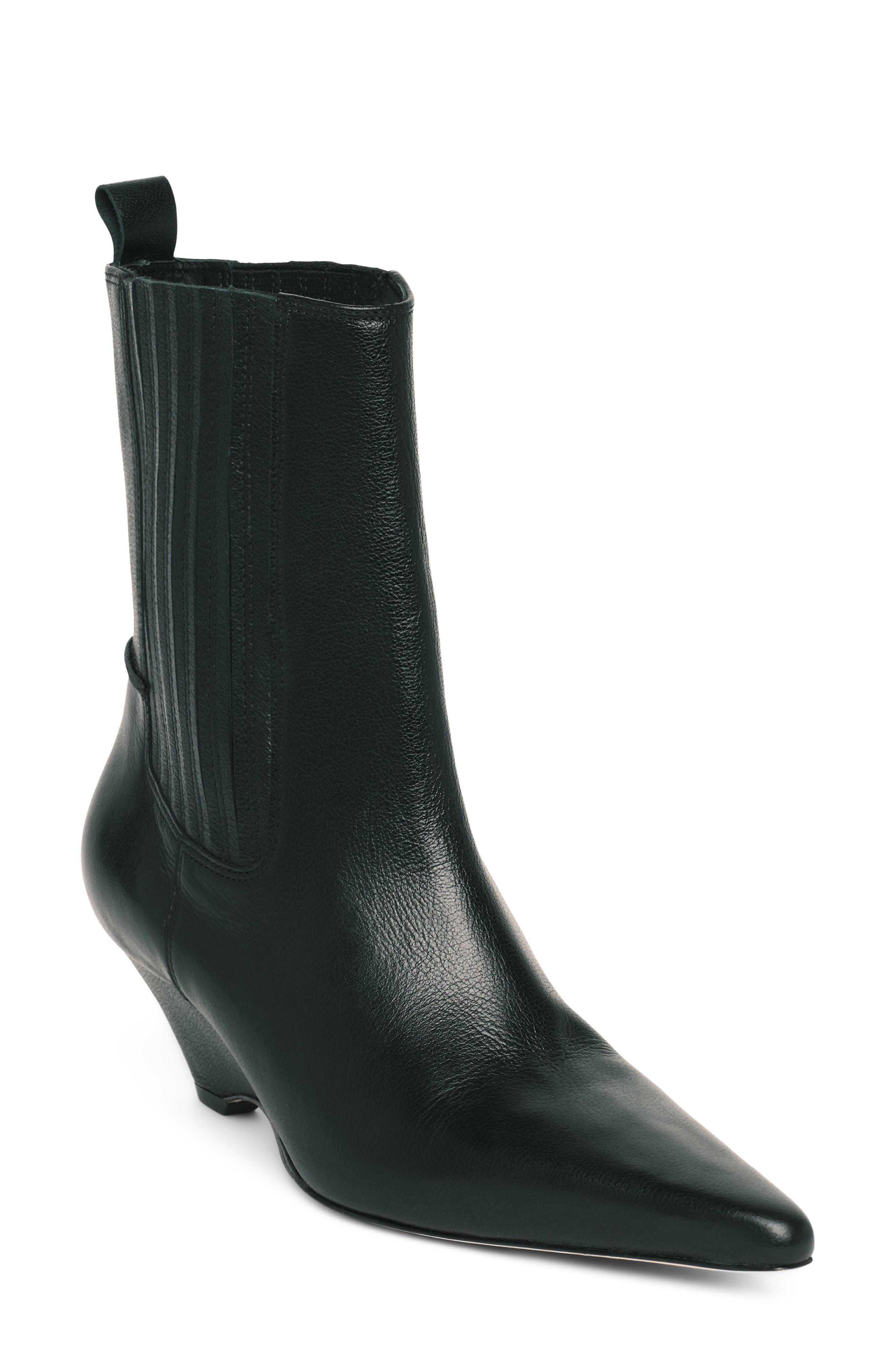 Parker Leather Curved Wedge Chelsea Boot, Main, color, BLACK