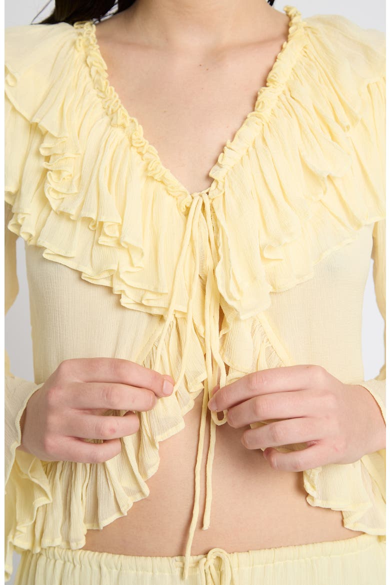 Ruffle Tie Front Top, Alternate, color, LEMON
