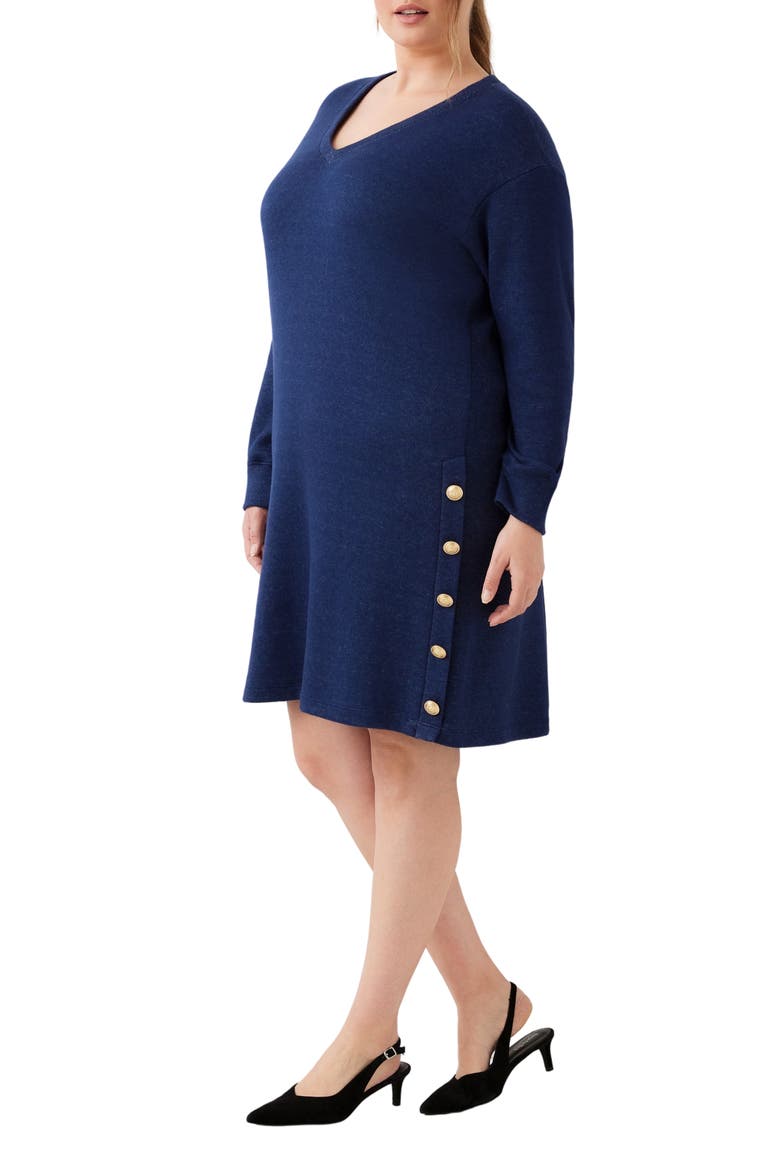 V-Neck Button Detail Dress, Alternate, color, BLUE