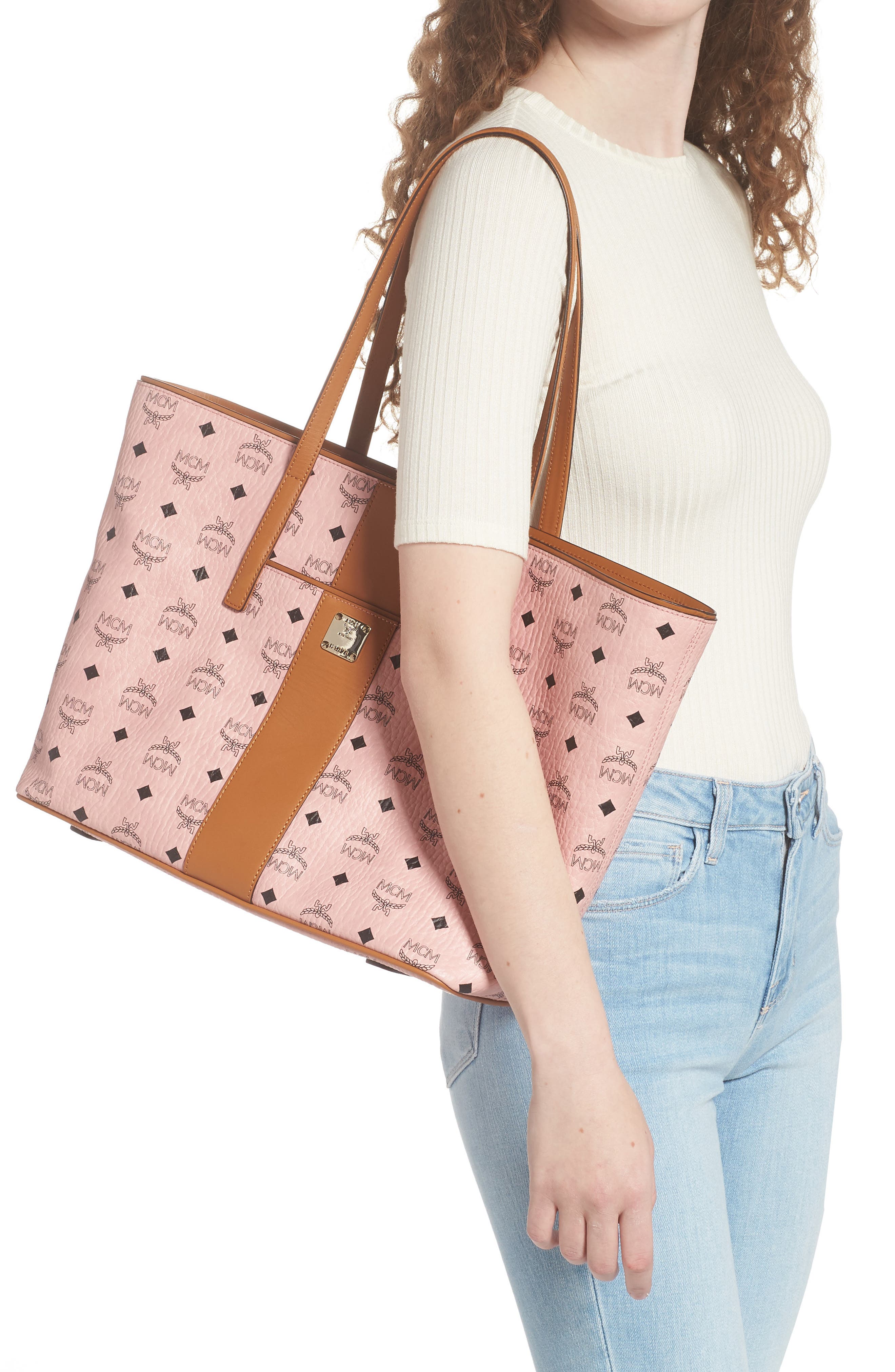 MCM Anya Medium Visetos Zip Top Shopper, Alternate, color, 