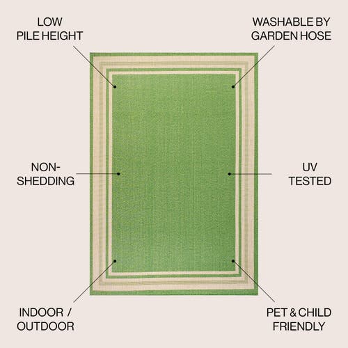 Jonathan Y James Modern Border Stripe Indoor/outdoor Area Rug In Green/cream