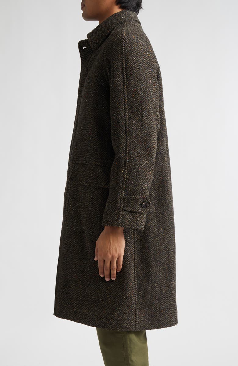 Drake's Wool Herringbone Tweed Overcoat, Alternate, color, Brown
