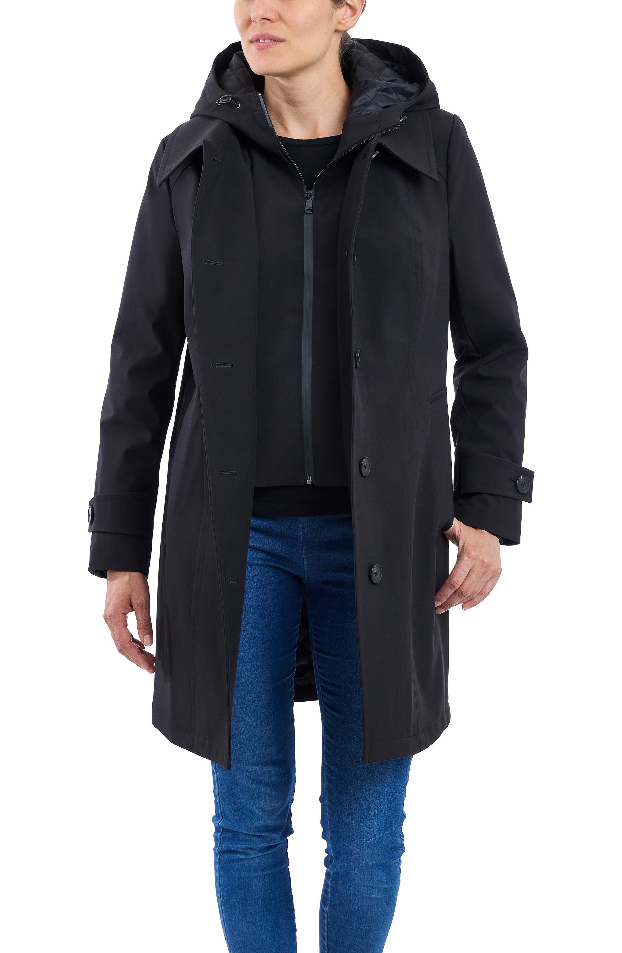 London Fog Water Resistant Bonded Raincoat with Bib Detail (Women